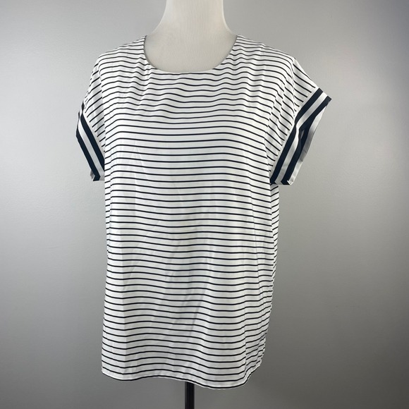 Ellen Tracy Tops - Ellen Tracy Womens Black White Striped Short Sleeve Blouse Top L D1B99924M